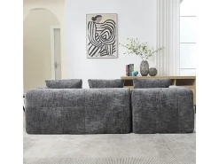 DripeX Sofá-cama de canto em tecido Chenille - 3 lugares - com 3 almofadas - Cinza - 250x158x60cm^ Sofá