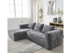 DripeX Sofá-cama de canto em tecido Chenille - 3 lugares - com 3 almofadas - Cinza - 250x158x60cm^ Sofá