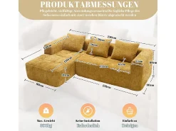 Sofá|DripeX Sofá-cama de canto em tecido Chenille - 3 lugares - com 3 almofadas - - 250x158x60cm Amarelo