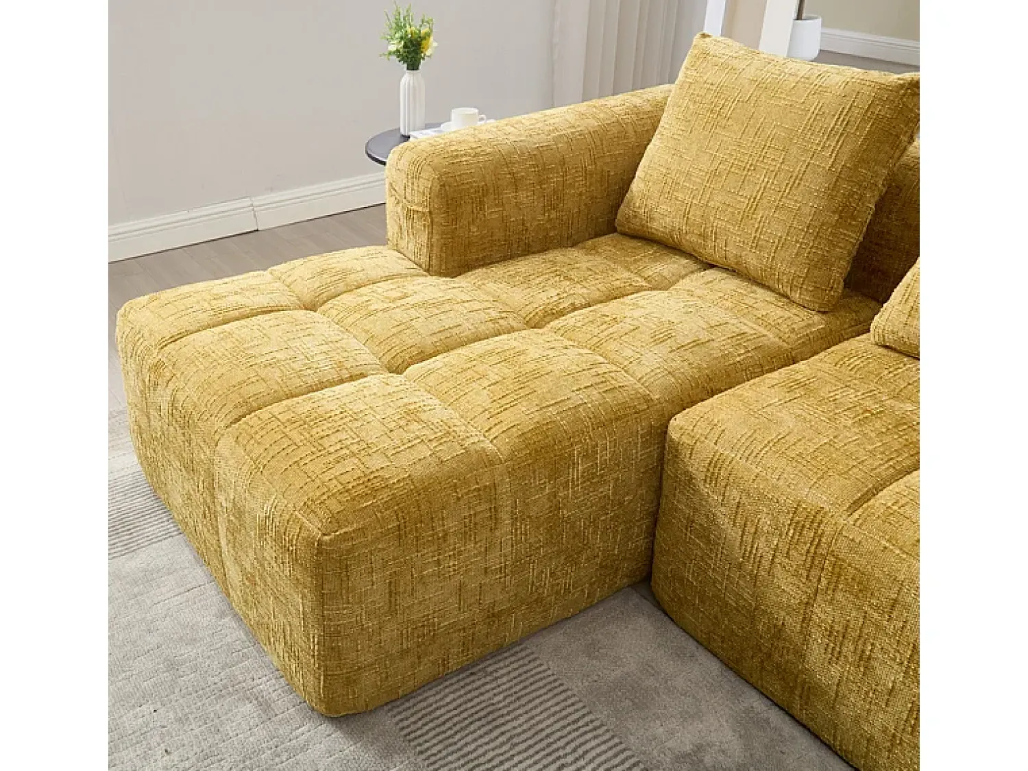 Sofá|DripeX Sofá-cama de canto em tecido Chenille - 3 lugares - com 3 almofadas - - 250x158x60cm Amarelo