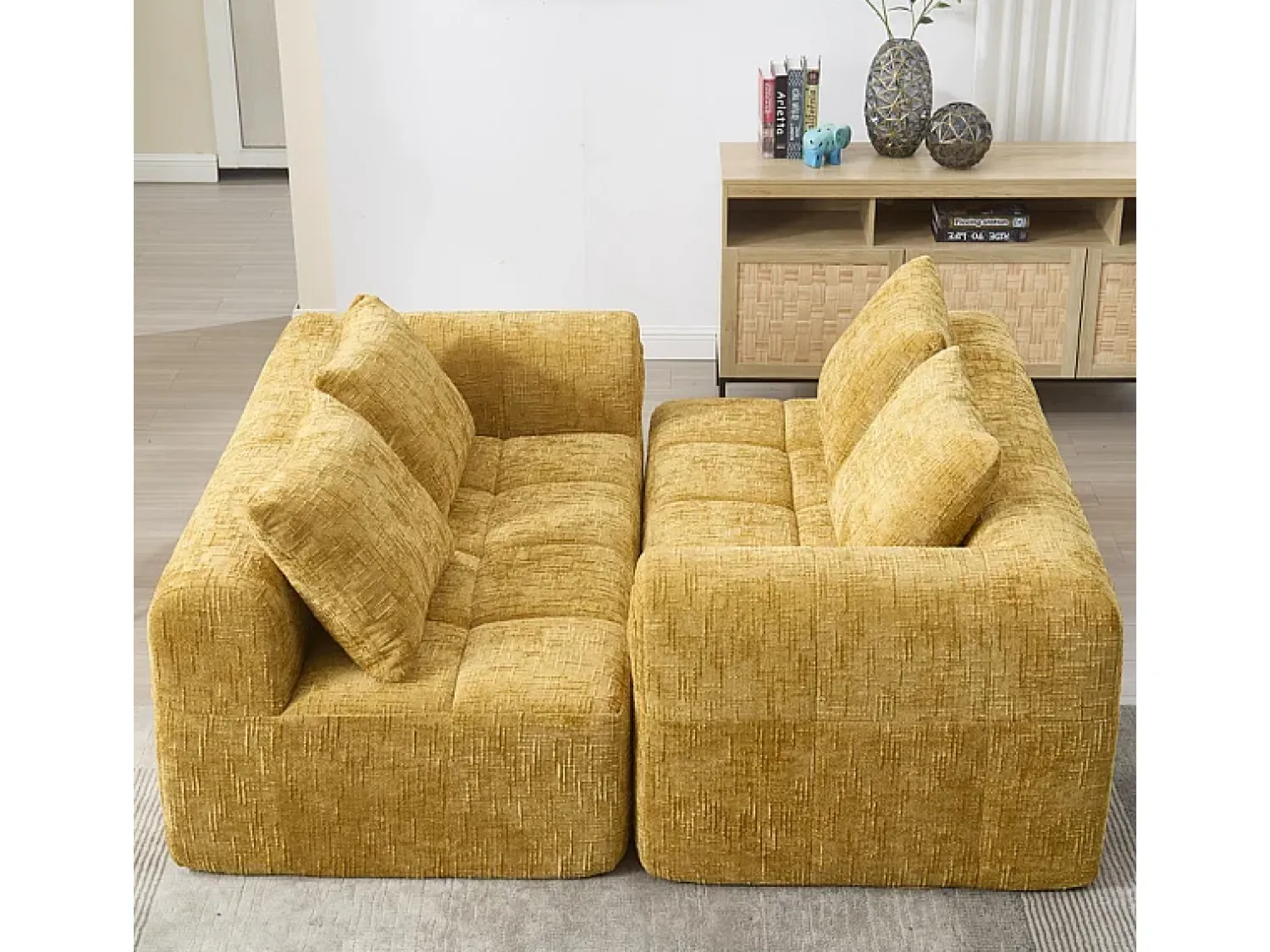 Sofá|DripeX Sofá-cama de canto em tecido Chenille - 3 lugares - com 3 almofadas - - 250x158x60cm Amarelo