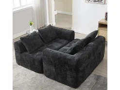 Sofá*DripeX Sofá-cama de canto em tecido Chenille - 3 lugares - com 3 almofadas - - 250x158x60cm Preto