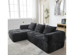 Sofá*DripeX Sofá-cama de canto em tecido Chenille - 3 lugares - com 3 almofadas - - 250x158x60cm Preto