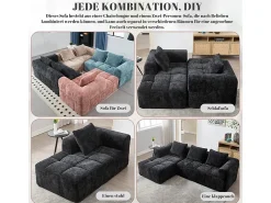 Sofá*DripeX Sofá-cama de canto em tecido Chenille - 3 lugares - com 3 almofadas - - 250x158x60cm Preto