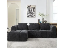 Sofá*DripeX Sofá-cama de canto em tecido Chenille - 3 lugares - com 3 almofadas - - 250x158x60cm Preto