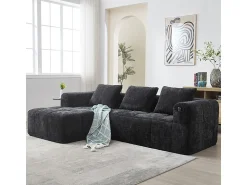 Sofá*DripeX Sofá-cama de canto em tecido Chenille - 3 lugares - com 3 almofadas - - 250x158x60cm Preto