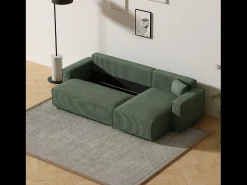 Sofá|Concept-Usine Sofá-Cama de Canto em Veludo Cotelê COSY - Estilo Elegante e Confortável Verde
