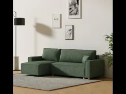 Sofá|Concept-Usine Sofá-Cama de Canto em Veludo Cotelê COSY - Estilo Elegante e Confortável Verde