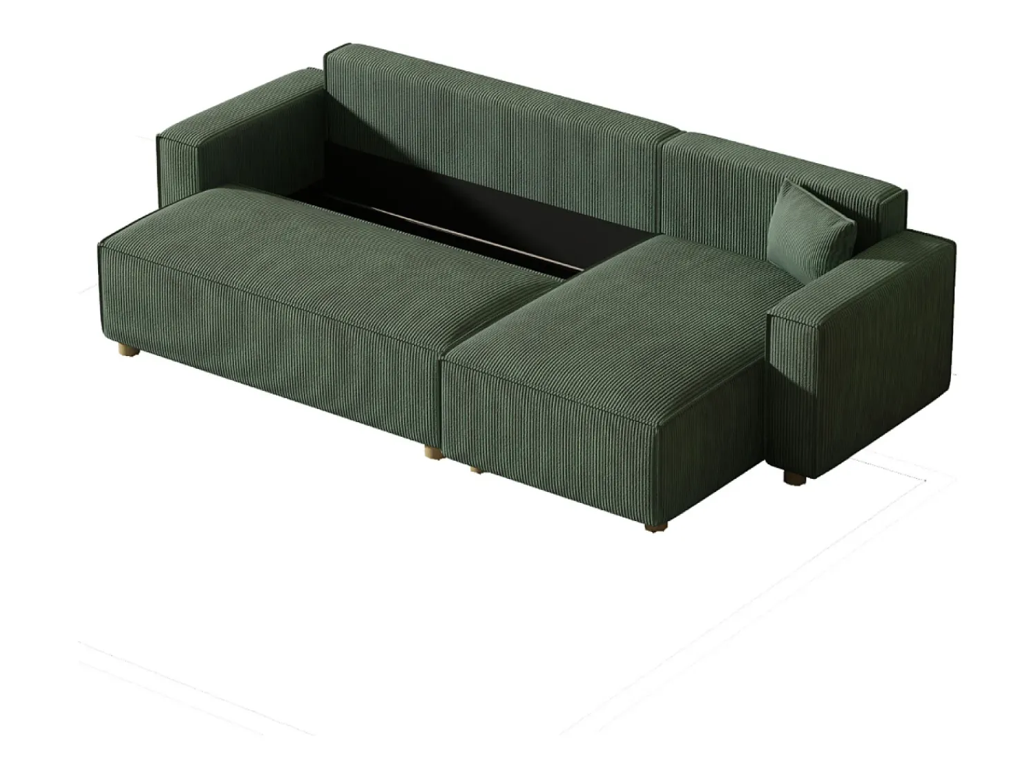 Sofá|Concept-Usine Sofá-Cama de Canto em Veludo Cotelê COSY - Estilo Elegante e Confortável Verde