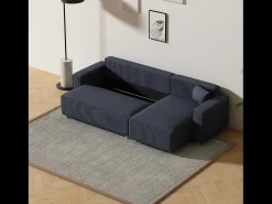 Sofá*Concept-Usine Sofá-Cama de Canto em Veludo Cotelê COSY 4 Lugares Azul