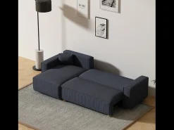 Sofá*Concept-Usine Sofá-Cama de Canto em Veludo Cotelê COSY 4 Lugares Azul