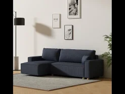 Sofá*Concept-Usine Sofá-Cama de Canto em Veludo Cotelê COSY 4 Lugares Azul