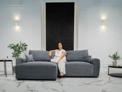Sofá| Sofá-Cama de Canto Lauren Cinza 4 Lugares com Armazenamento, Chaise Longue Reversível e Tecido Fácil de Limpar Cinzento