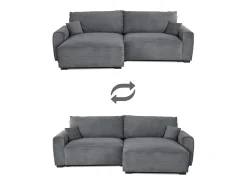 Sofá| Sofá-Cama de Canto Lauren Cinza 4 Lugares com Armazenamento, Chaise Longue Reversível e Tecido Fácil de Limpar Cinzento