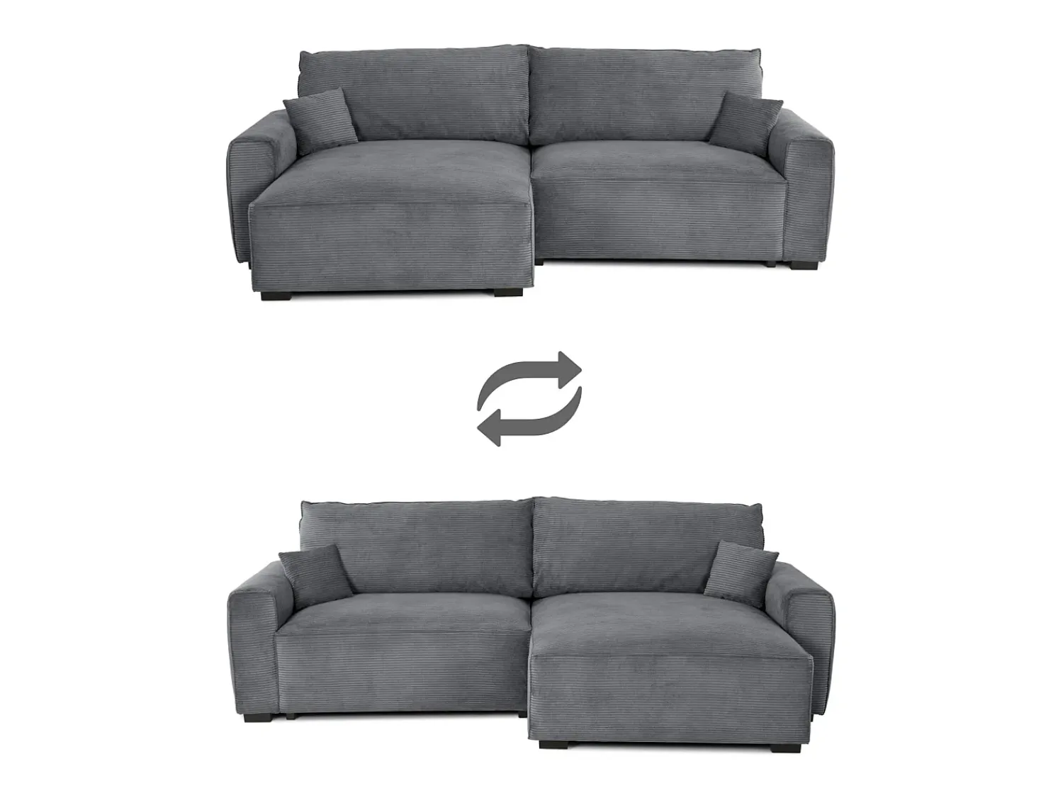 Sofá| Sofá-Cama de Canto Lauren Cinza 4 Lugares com Armazenamento, Chaise Longue Reversível e Tecido Fácil de Limpar Cinzento