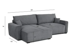 Sofá| Sofá-Cama de Canto Lauren Cinza 4 Lugares com Armazenamento, Chaise Longue Reversível e Tecido Fácil de Limpar Cinzento