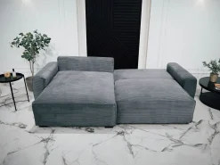 Sofá| Sofá-Cama de Canto Lauren Cinza 4 Lugares com Armazenamento, Chaise Longue Reversível e Tecido Fácil de Limpar Cinzento