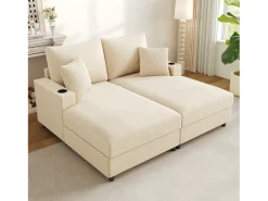 Sofá| Sofá-cama de casal conversível com entradas USB e porta-copos, Bege