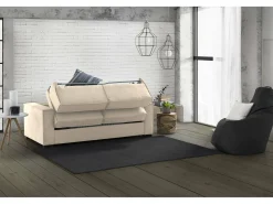 Sofá|Talamo Italia Sofá-cama Dekuba, sofá de 2 lugares, 100% Fabricado na Itália, Sofá da sala com abertura giratória, em tecido acolchoado, com braços padrão, 180x95h90 cm, Bege