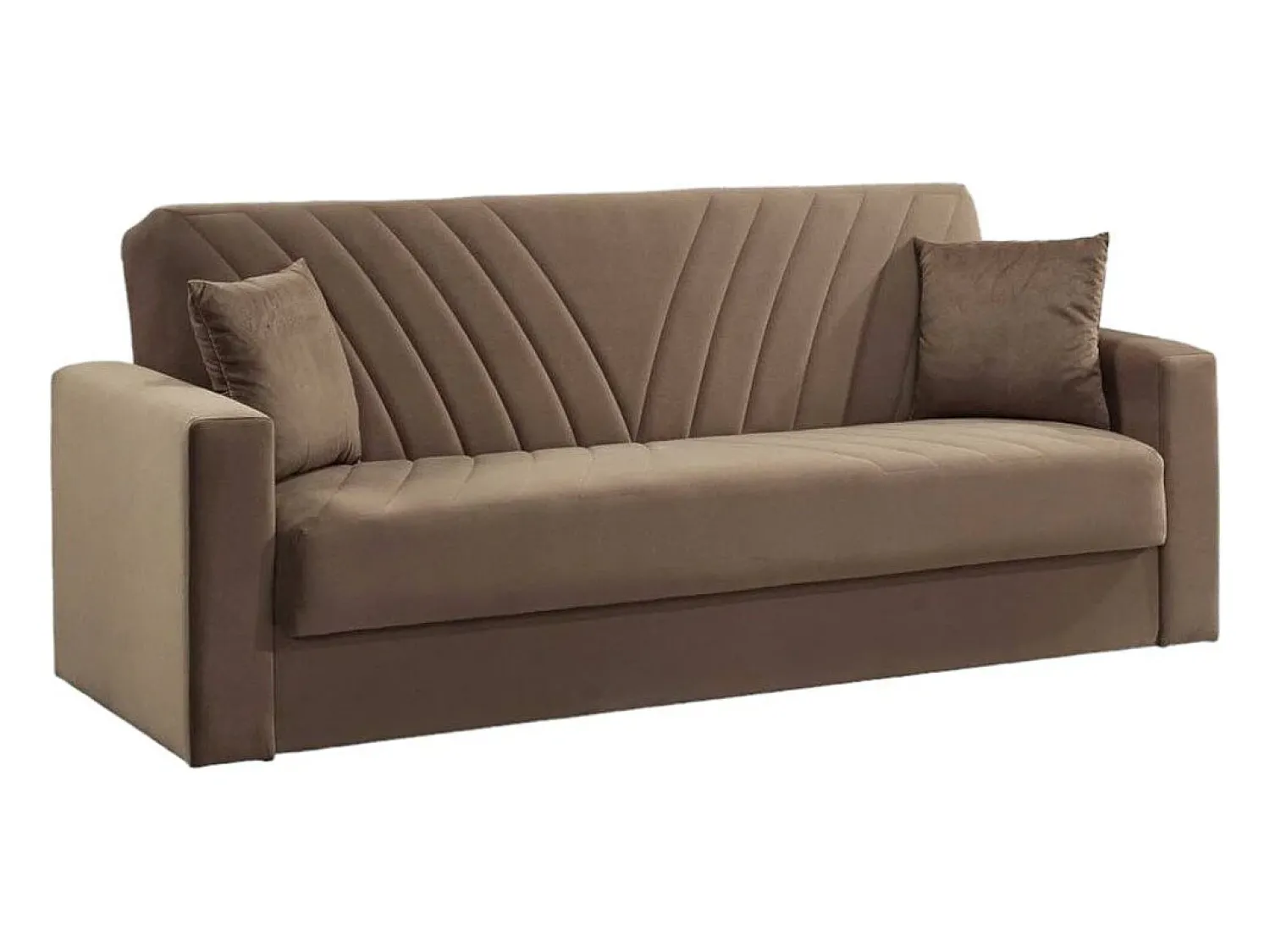 Dmora Sofá-cama Dfoat, ofá-cama container linear de 3 lugare com 2 almofada incluída, Sofá da ala em tecido acolchoado com abertura click-clack, 214x81xh89 cm,^ Sofá