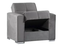 Poltrona|Dmora Sofá-cama Dfot, Poltrona de armazenamento para sala conversível em cama, Poltrona relaxante em tecido acolchoado com abertura click-clack, 94x85h91 cm, Cinza Cinzento