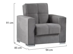 Poltrona|Dmora Sofá-cama Dfot, Poltrona de armazenamento para sala conversível em cama, Poltrona relaxante em tecido acolchoado com abertura click-clack, 94x85h91 cm, Cinza Cinzento