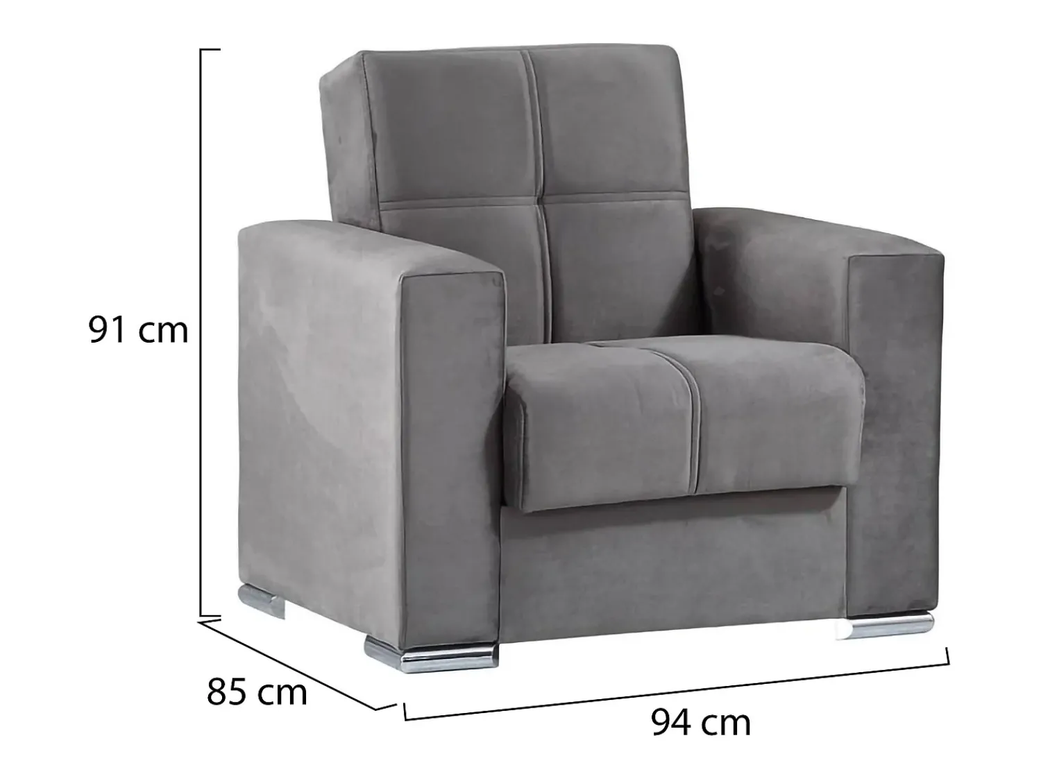 Poltrona|Dmora Sofá-cama Dfot, Poltrona de armazenamento para sala conversível em cama, Poltrona relaxante em tecido acolchoado com abertura click-clack, 94x85h91 cm, Cinza Cinzento