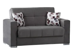 Sofá*Dmora Sofá-cama Dgosen, sofá-cama contêiner linear de 2 lugares, Sofá da sala em tecido acolchoado com abertura click-clack, 160x85h91 cm, Cinza Cinzento