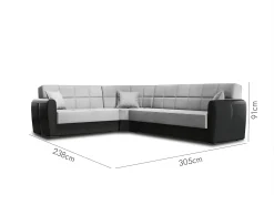 Discount Dmora Sofá-cama Dgytkjæ, Sofá-cama de canto em couro ecológico e tecido, Sofá da sala com abertura click-clack e península reversível, 305x238h91 cm, Preto e Cinza Claro Cinzento claro