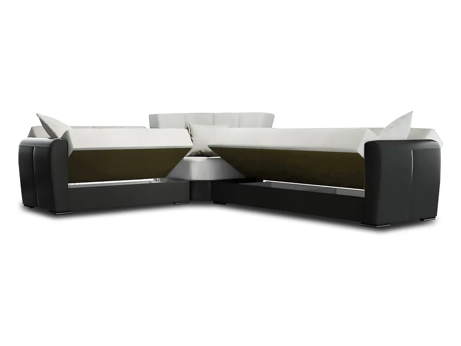 Discount Dmora Sofá-cama Dgytkjæ, Sofá-cama de canto em couro ecológico e tecido, Sofá da sala com abertura click-clack e península reversível, 305x238h91 cm, Preto e Cinza Claro Cinzento claro