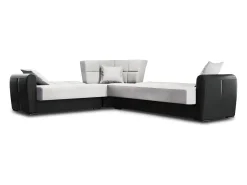 Discount Dmora Sofá-cama Dgytkjæ, Sofá-cama de canto em couro ecológico e tecido, Sofá da sala com abertura click-clack e península reversível, 305x238h91 cm, Preto e Cinza Claro Cinzento claro