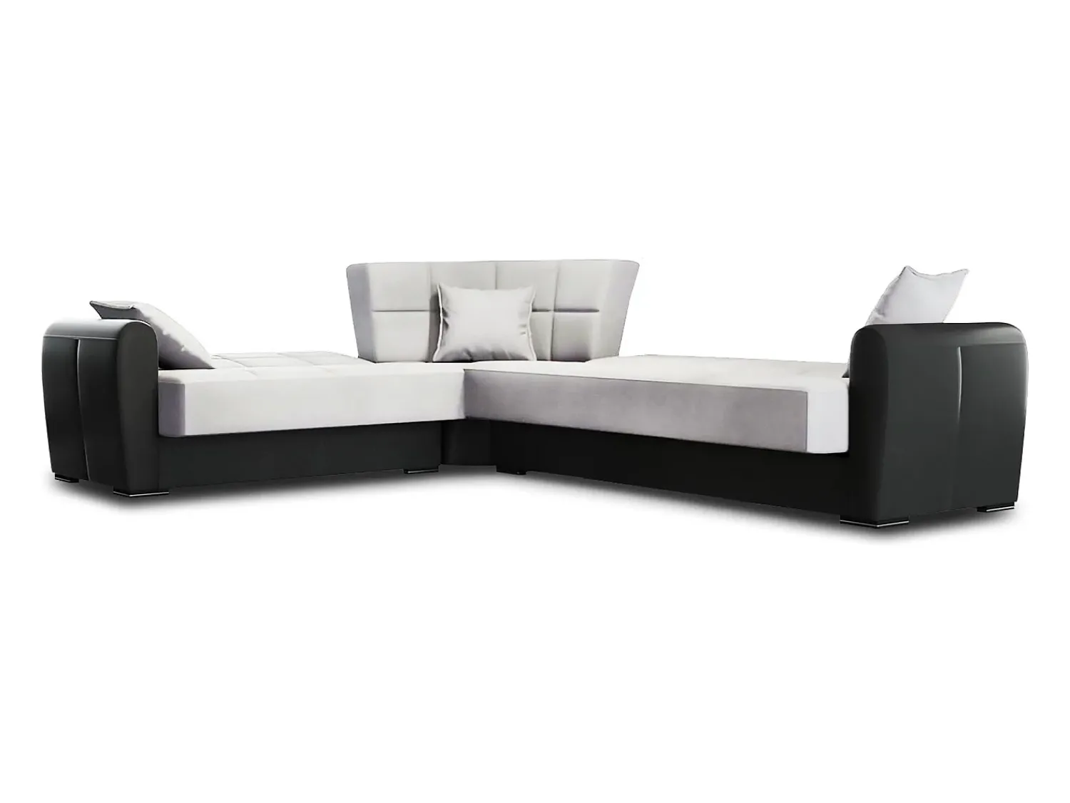 Discount Dmora Sofá-cama Dgytkjæ, Sofá-cama de canto em couro ecológico e tecido, Sofá da sala com abertura click-clack e península reversível, 305x238h91 cm, Preto e Cinza Claro Cinzento claro
