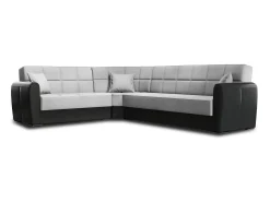 Discount Dmora Sofá-cama Dgytkjæ, Sofá-cama de canto em couro ecológico e tecido, Sofá da sala com abertura click-clack e península reversível, 305x238h91 cm, Preto e Cinza Claro Cinzento claro