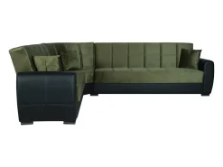 Dmora Sofá-cama Dgytkjæ, Sofá-cama de canto em couro ecológico e tecido, Sofá da sala com abertura click-clack e península reversível, 305x238h91 cm, Preto e Cinza Escuro^ Sofá