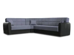 Sofá|Dmora Sofá-cama Dgytkjæ, Sofá-cama de canto em couro ecológico e tecido, Sofá da sala com abertura click-clack e península reversível, 305x238h91 cm, Preto e Cinza Cinzento