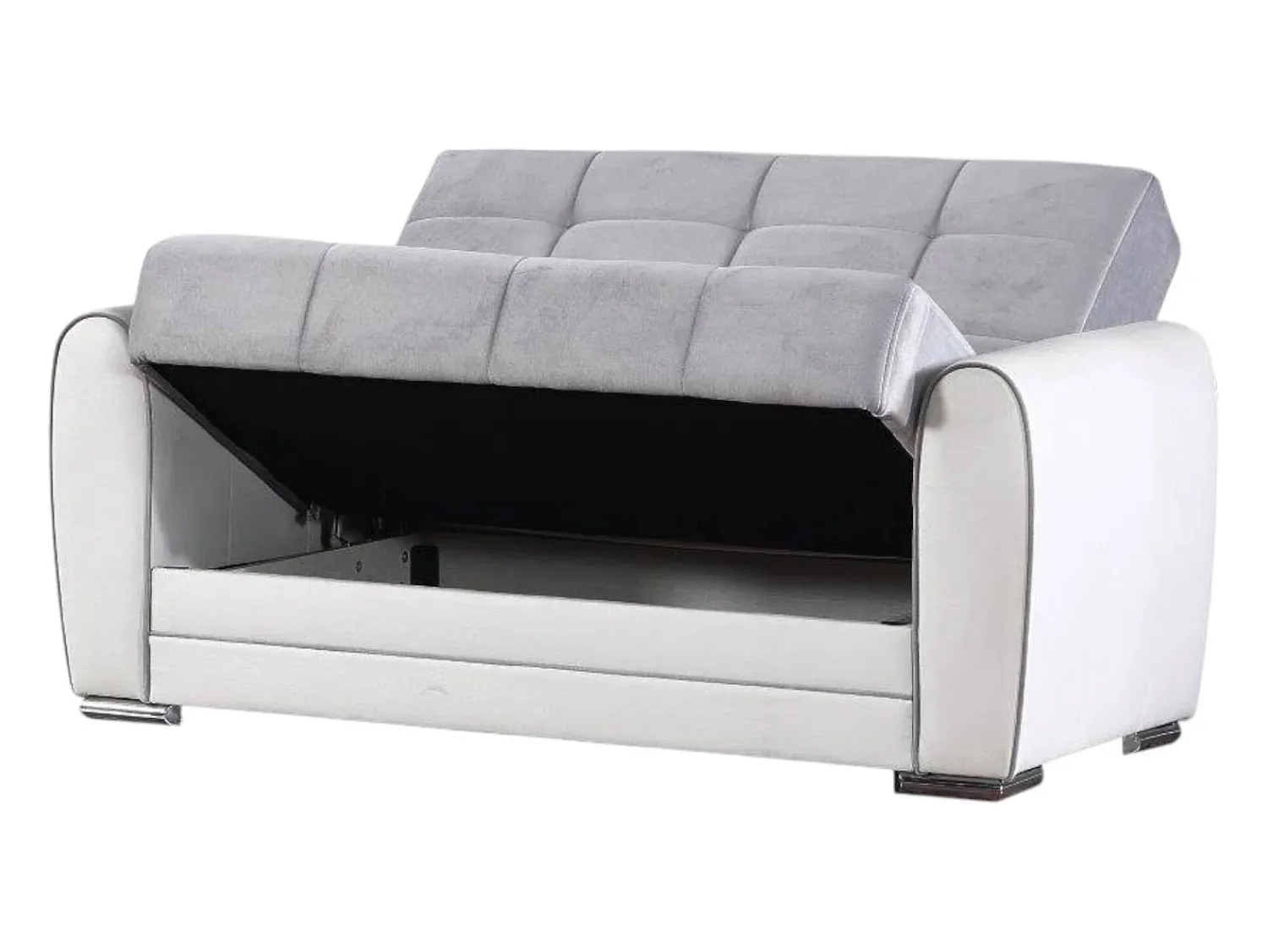 Dmora Sofá-cama Dlobuon, Sofá-cama container de canto em couro ecológico e tecido, Sofá da ala com abertura click-clack e penínula reverível, 163x84h91 cm, e Cinza^ Sofá