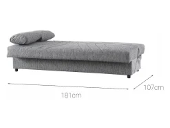 Best Dmora Sofá-cama Dmalama, ofá-cama de 3 lugare com arrumação com 2 almofada incluída, Sofá da ala em tecido acolchoado com abertura click-clack, 181x81h88 cm, Cinzento