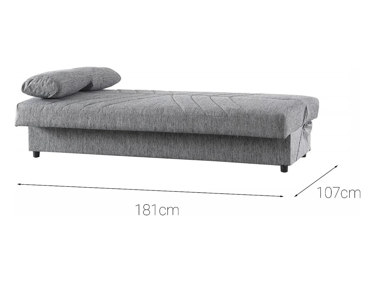 Best Dmora Sofá-cama Dmalama, ofá-cama de 3 lugare com arrumação com 2 almofada incluída, Sofá da ala em tecido acolchoado com abertura click-clack, 181x81h88 cm, Cinzento