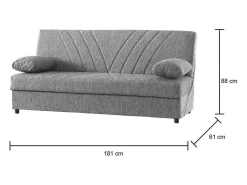 Best Dmora Sofá-cama Dmalama, ofá-cama de 3 lugare com arrumação com 2 almofada incluída, Sofá da ala em tecido acolchoado com abertura click-clack, 181x81h88 cm, Cinzento