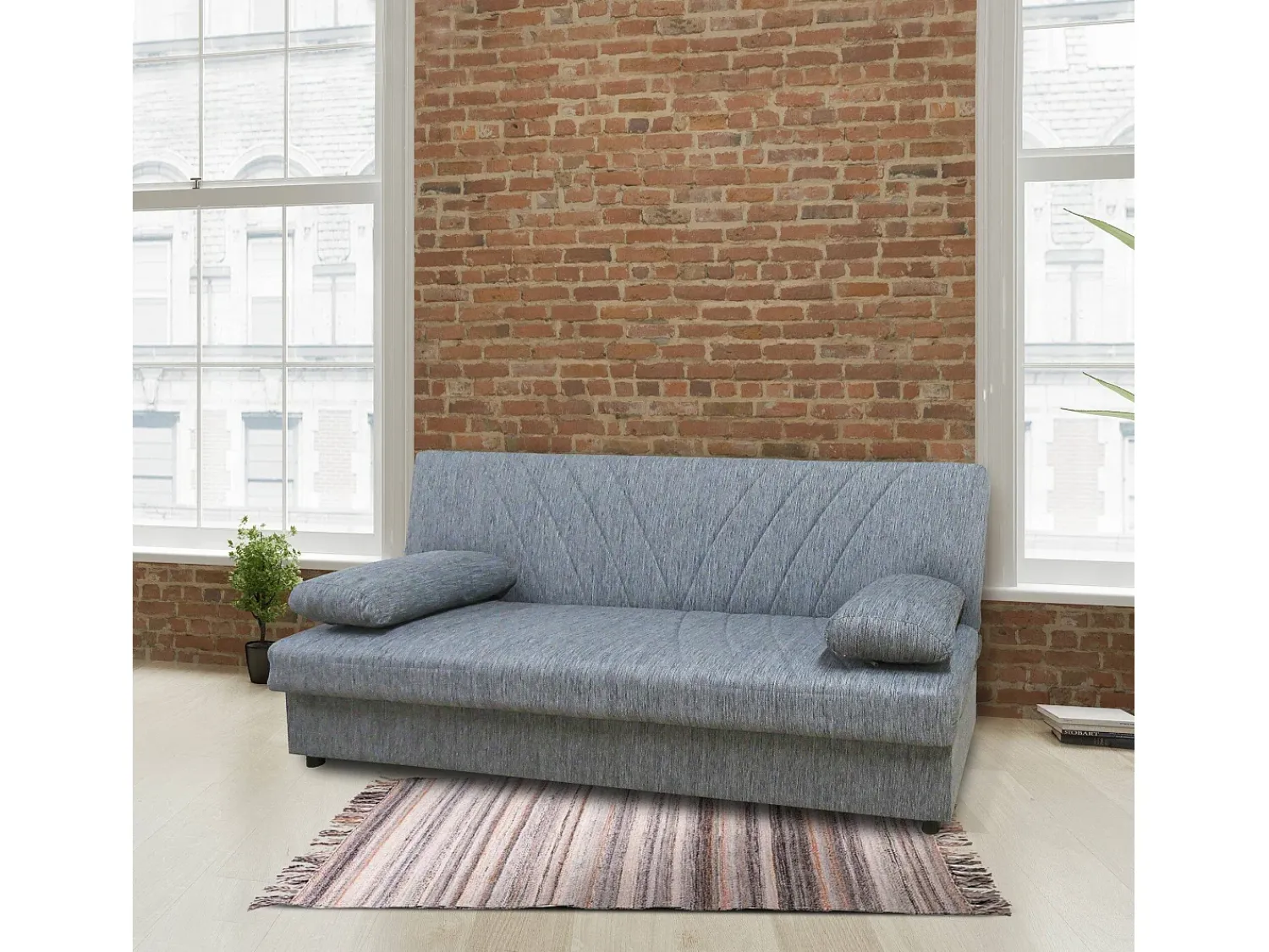 Best Dmora Sofá-cama Dmalama, ofá-cama de 3 lugare com arrumação com 2 almofada incluída, Sofá da ala em tecido acolchoado com abertura click-clack, 181x81h88 cm, Cinzento