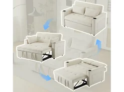 ModernLuxe Sofá-cama dobrável ajustável multiângulo - 2 lugares - Tecido de veludo - com suporte para copos e almofadas -^ Sofá