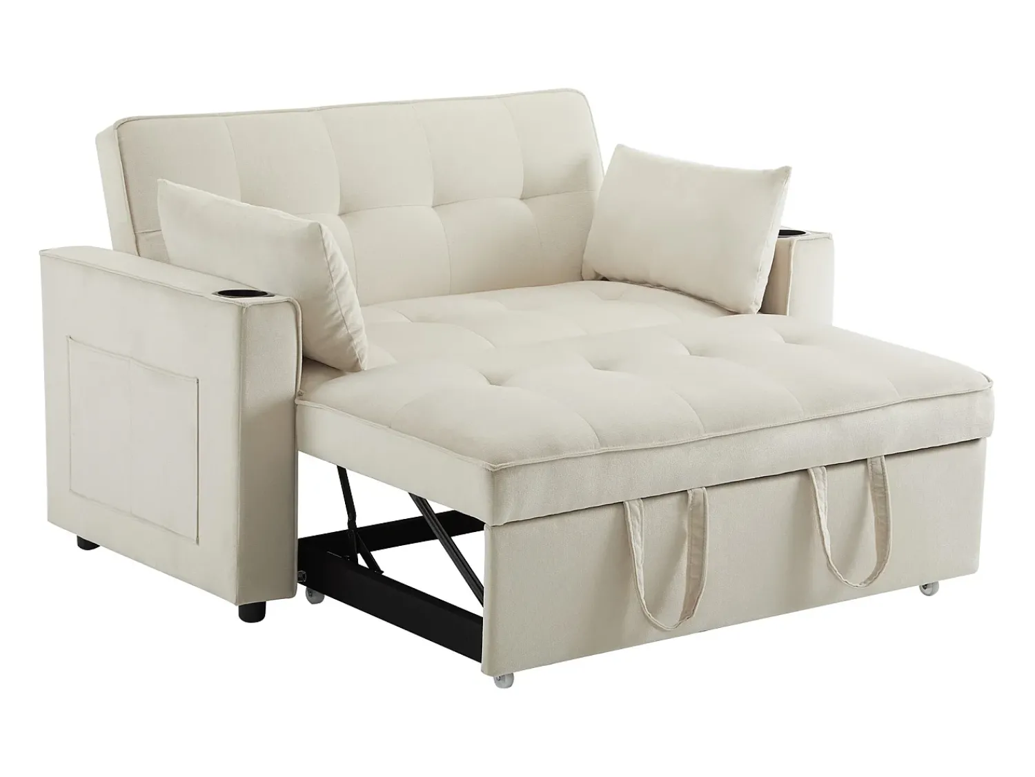 ModernLuxe Sofá-cama dobrável ajustável multiângulo - 2 lugares - Tecido de veludo - com suporte para copos e almofadas -^ Sofá