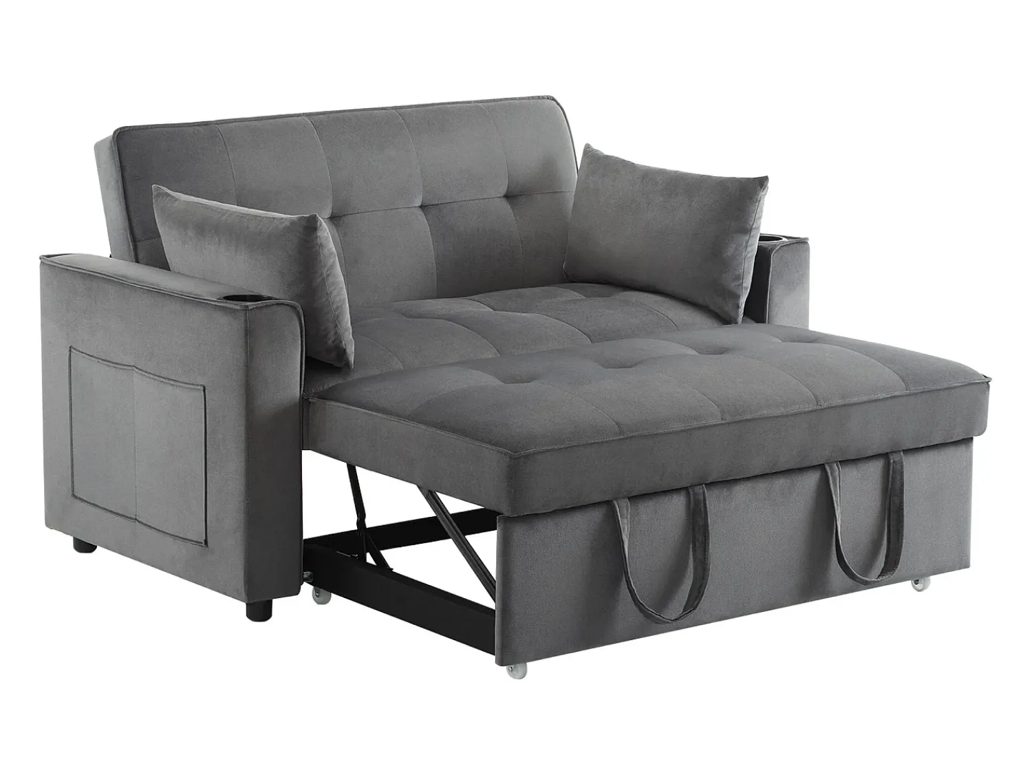 ModernLuxe Sofá-cama dobrável ajustável multiângulo - 2 lugares - Tecido de veludo - com suporte para copos e almofadas -^ Sofá