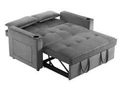 ModernLuxe Sofá-cama dobrável ajustável multiângulo - 2 lugares - Tecido de veludo - com suporte para copos e almofadas -^ Sofá