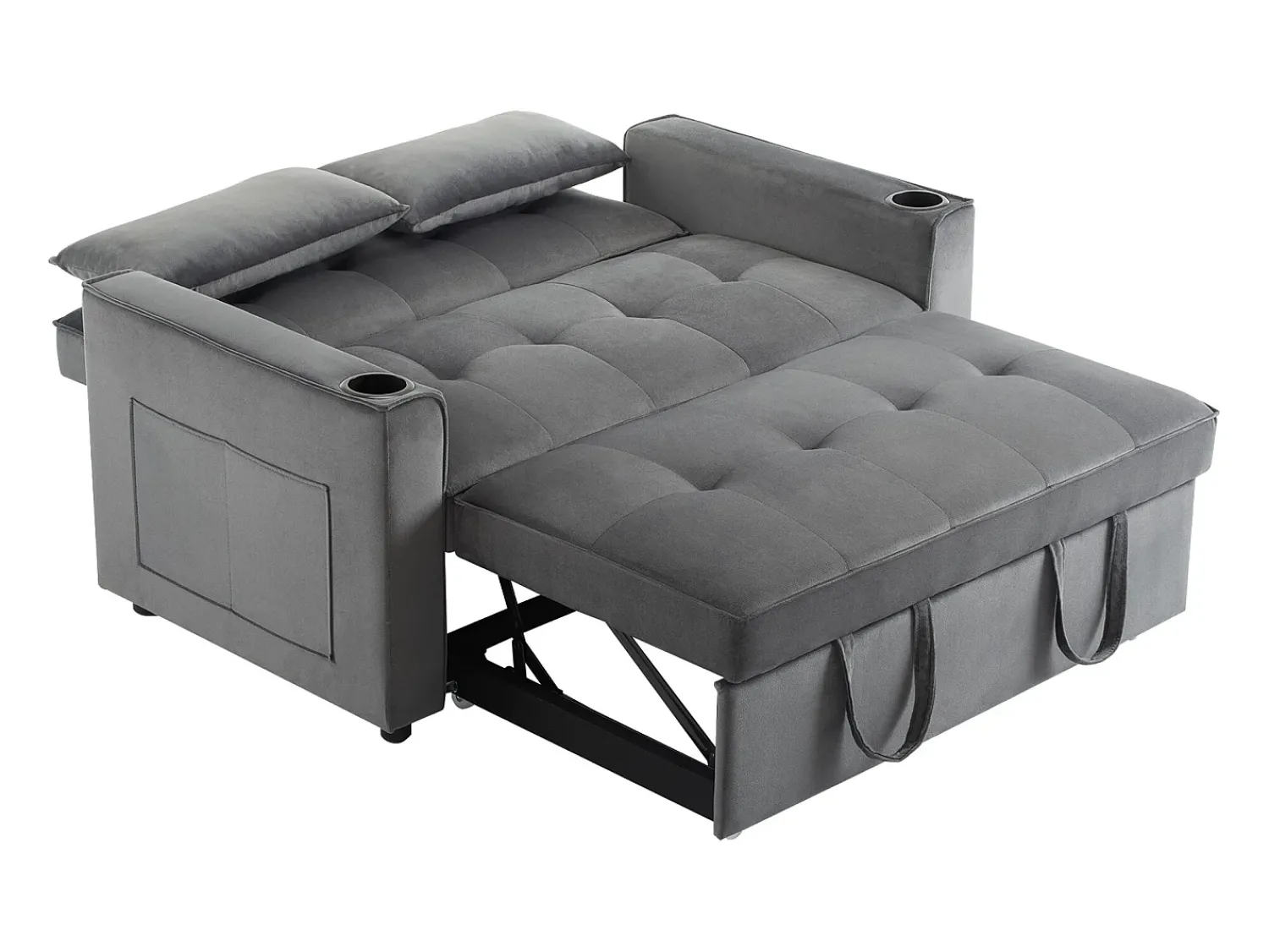 ModernLuxe Sofá-cama dobrável ajustável multiângulo - 2 lugares - Tecido de veludo - com suporte para copos e almofadas -^ Sofá