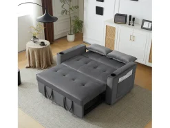 ModernLuxe Sofá-cama dobrável ajustável multiângulo - 2 lugares - Tecido de veludo - com suporte para copos e almofadas -^ Sofá
