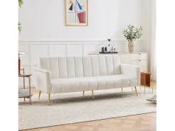 Sofá|KOMHTOM Sofá-cama dobrável em tecido de veludo com pé auxiliar, sofá-cama com função de dormir, Bege