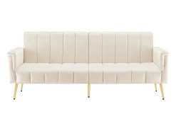 Sofá|KOMHTOM Sofá-cama dobrável em tecido de veludo com pé auxiliar, sofá-cama com função de dormir, Bege
