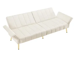 Sofá|KOMHTOM Sofá-cama dobrável em tecido de veludo com pé auxiliar, sofá-cama com função de dormir, Bege