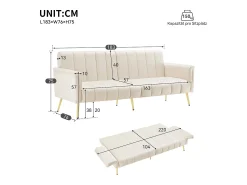 Sofá|KOMHTOM Sofá-cama dobrável em tecido de veludo com pé auxiliar, sofá-cama com função de dormir, Bege